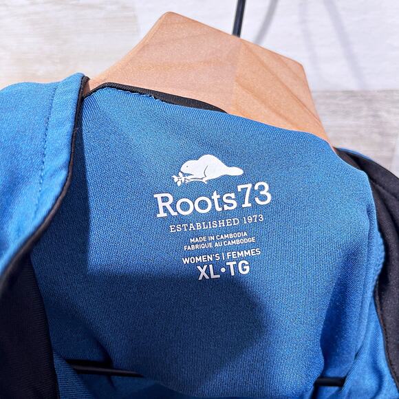 Roots Canada 1/4 Zip Performance Jersey Tech Pullover Blue Black Womens XL - Picture 7 of 8